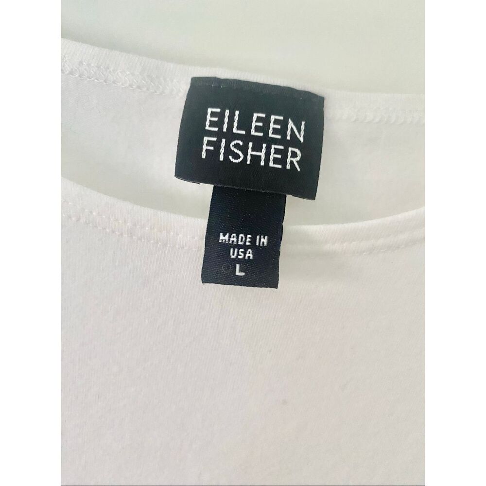 Eileen Fisher White Cotton Knit T-Shirt - Picture 2 of 4